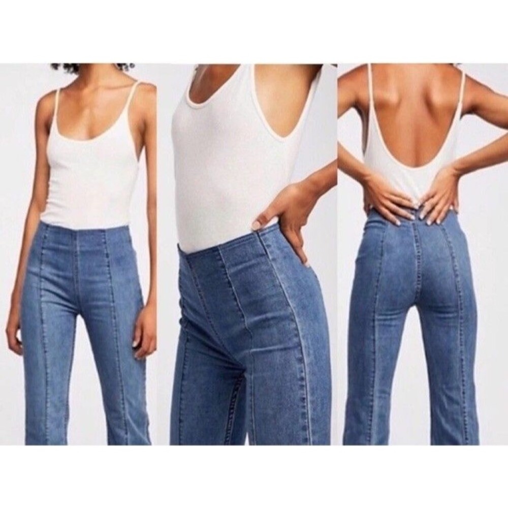 NWT Free People We The Free High-Rise Pull-On Flare Jeans In Light Blue Wash 28 - Picture 2 of 10